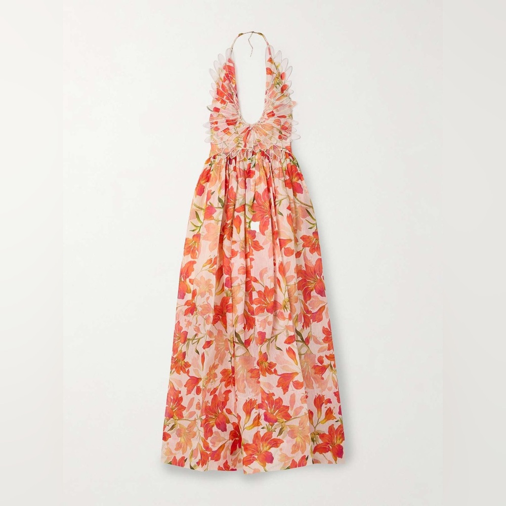 Zimmermann Tranquility appliquéd floral-print linen halterneck maxi dress 1 NWOT
